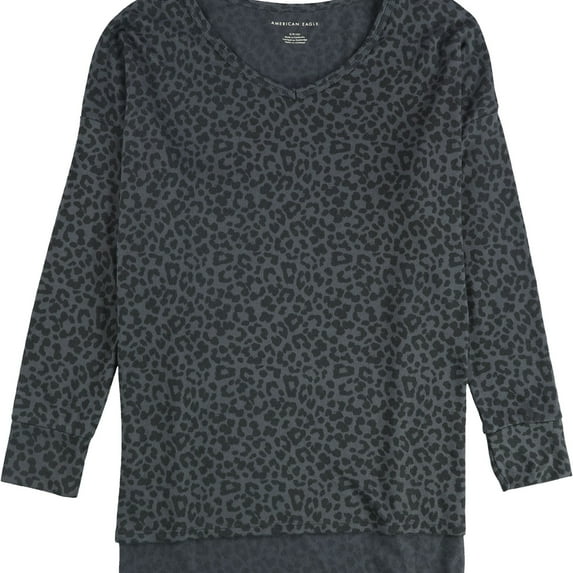 American Eagle Womens Cheetah Print Pullover Sweater, Grey, Small