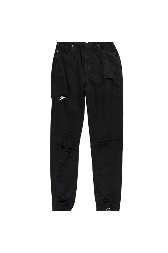 American Eagle Womens Curvy Mom Distressed Slim Fit Jeans, Black, 00 Long