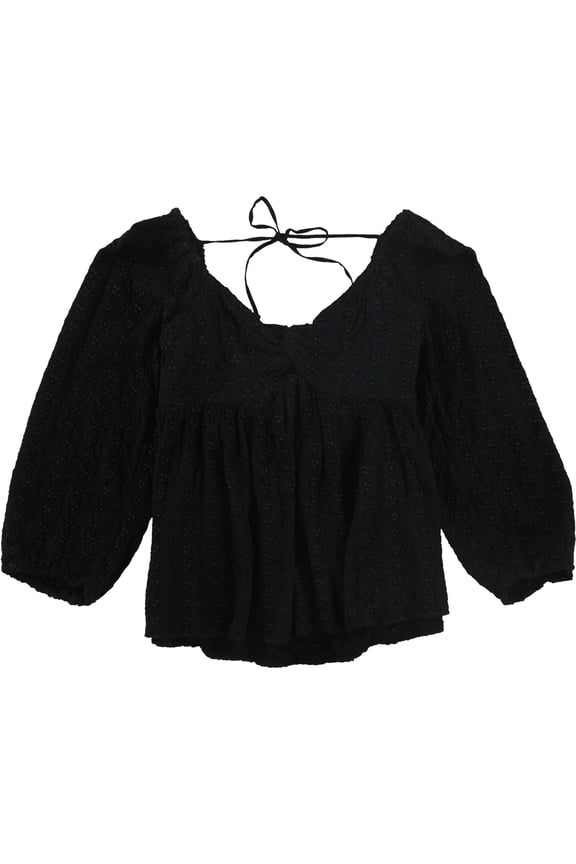 American Eagle Womens Embroidery Peplum Blouse, Black, Medium
