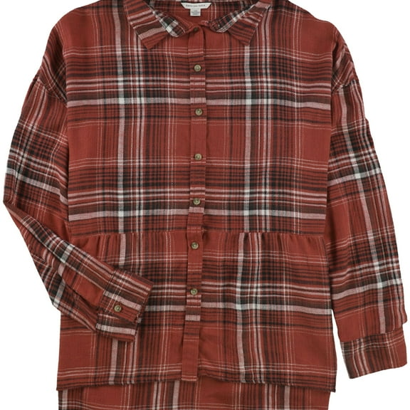 American Eagle Womens Flannel Button Up Shirt, Red, Large