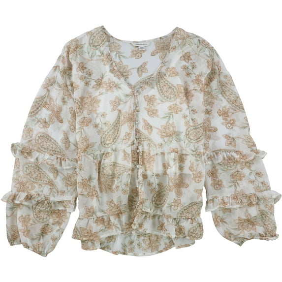 American Eagle Womens Floral Peasant Blouse, Beige, Large