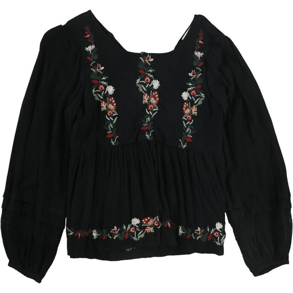 American Eagle Womens Floral Peasant Blouse, Black, Medium