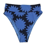 American Eagle Womens Flowers High Cut Cheeky Bikini Swim Bottom, Blue, Small