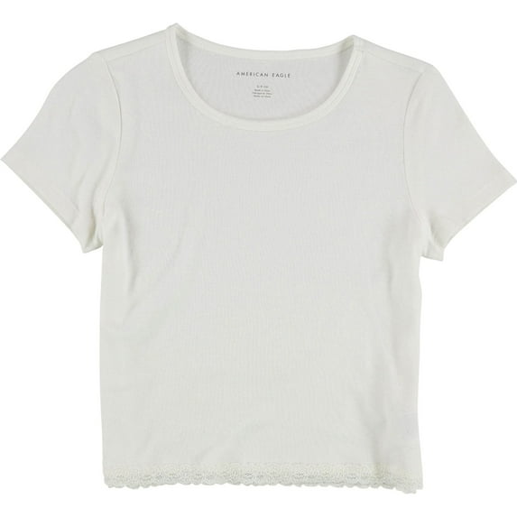 American Eagle Womens Lace Trimmed Basic T-Shirt, Off-White, Small