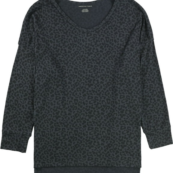 American Eagle Womens Leopard Pullover Blouse, Grey, X-Large