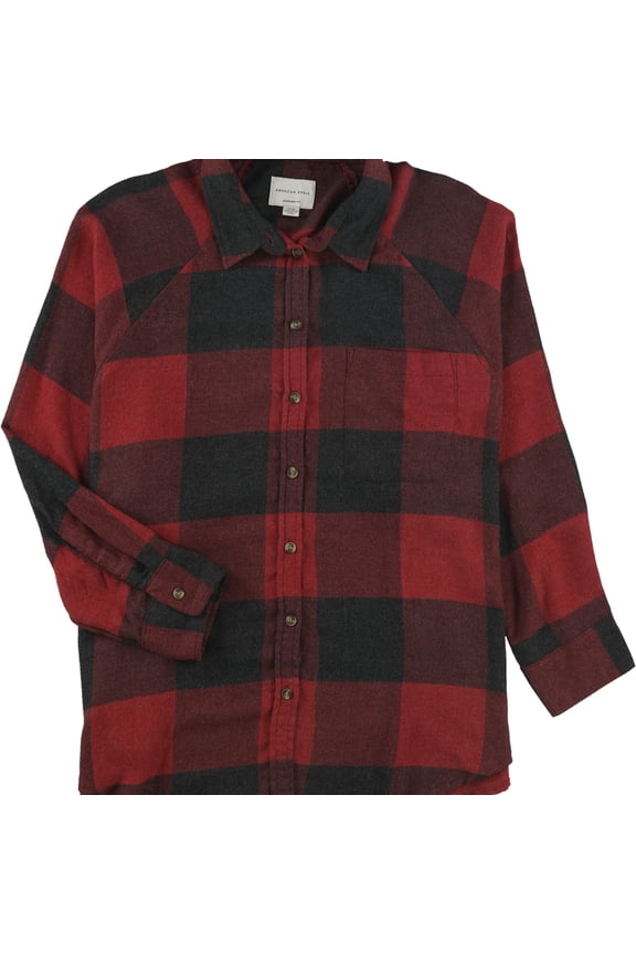 American Eagle Womens Plaid Button Up Shirt, Red, Medium