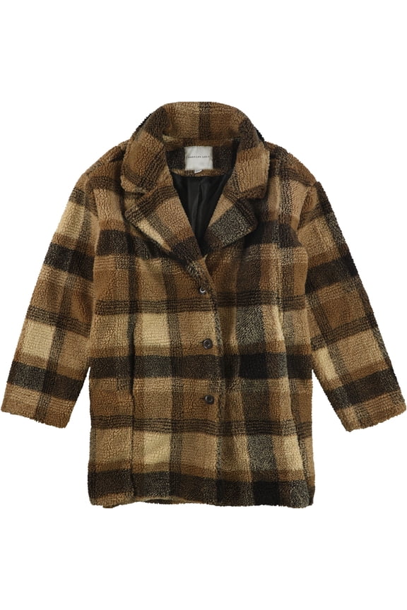 American Eagle Womens Plaid Coat, Brown, X-Large