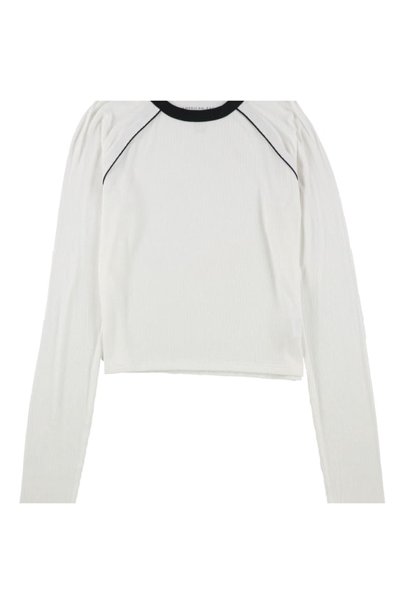 American Eagle Womens Ribbed Crop Top Blouse, White, Small