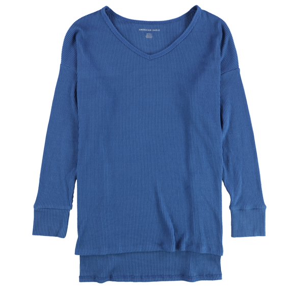 American Eagle Womens Ribbed V-Neck Pullover Sweater, Blue, Medium