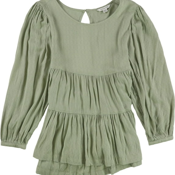 American Eagle Womens Ruffle Peplum Blouse, Green, Small