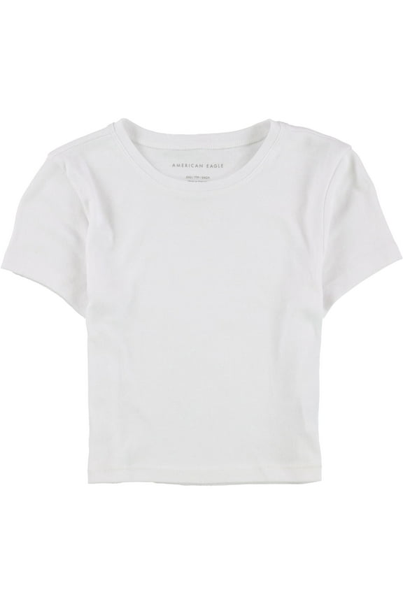 American Eagle Womens Solid Basic T-Shirt, White, XX-Small