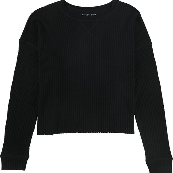 American Eagle Womens Solid Crop Top Blouse, Black, Medium