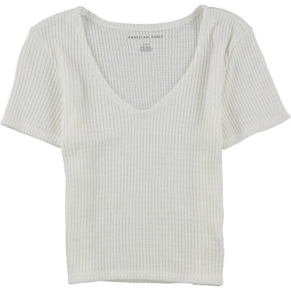 American Eagle Womens Solid Crop Top Blouse, White, Small