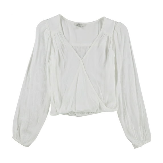 American Eagle Womens Solid Crop Top Blouse, White, Small