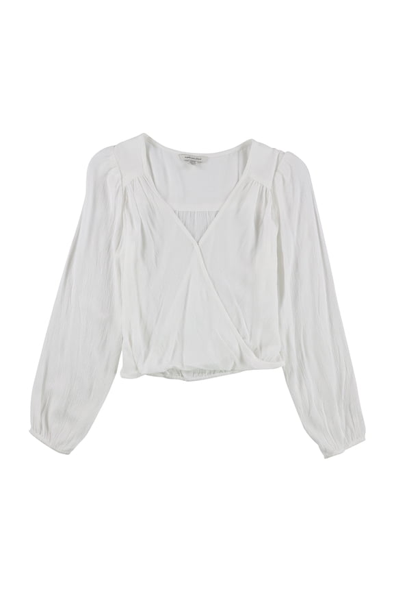 American Eagle Womens Solid Crop Top Blouse, White, Small