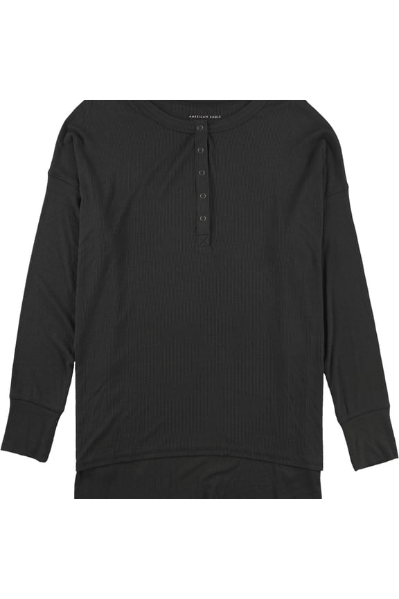 American Eagle Womens Solid Henley Shirt, Grey, Small