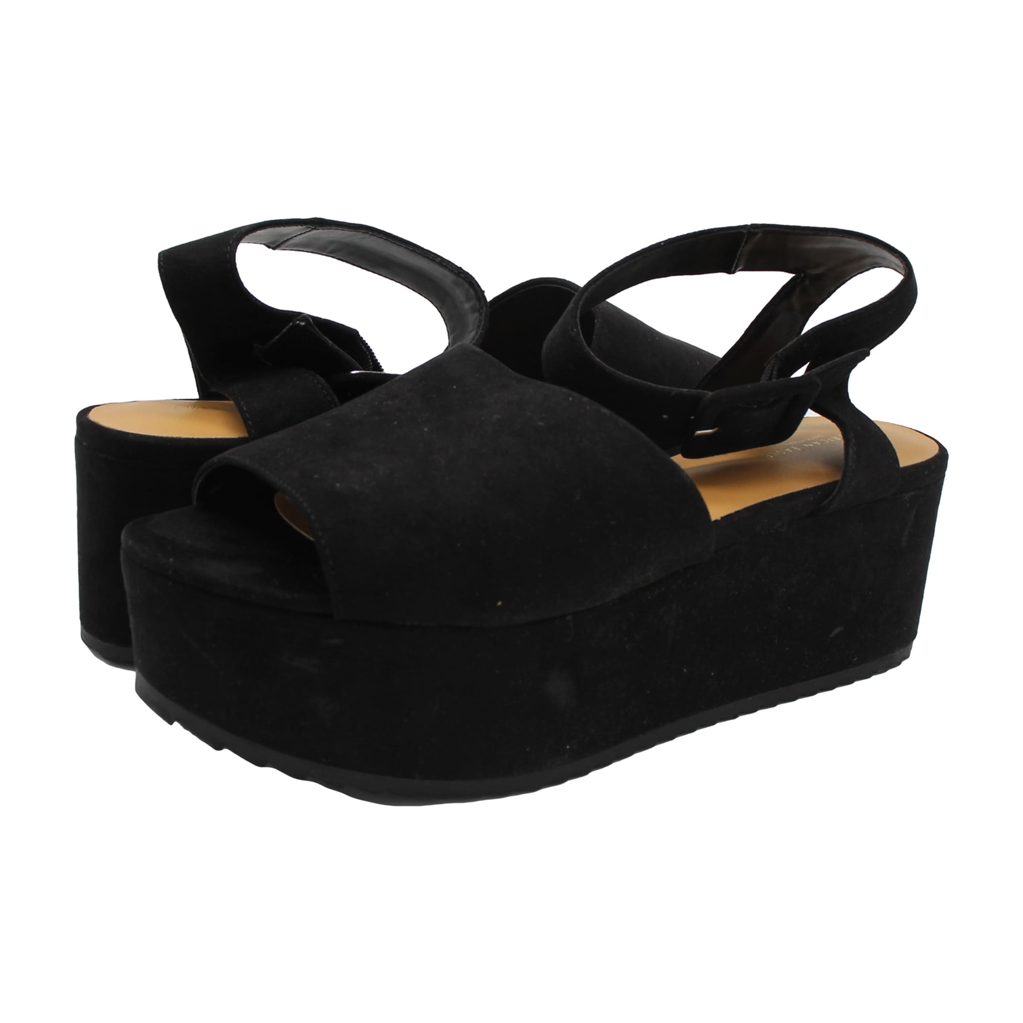 Solid black platform sandals discount