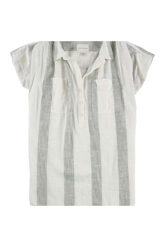 American Eagle Womens Stripe Button Down Blouse, Off-White, XX-Small
