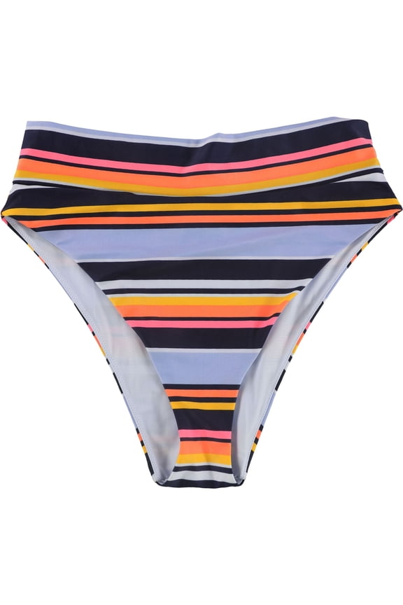 American Eagle Womens Stripe High Cut Cheeky Bikini Swim Bottom, Blue, Small