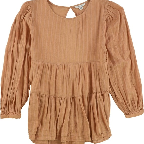 American Eagle Womens Stripe Peplum Blouse, Orange, Small