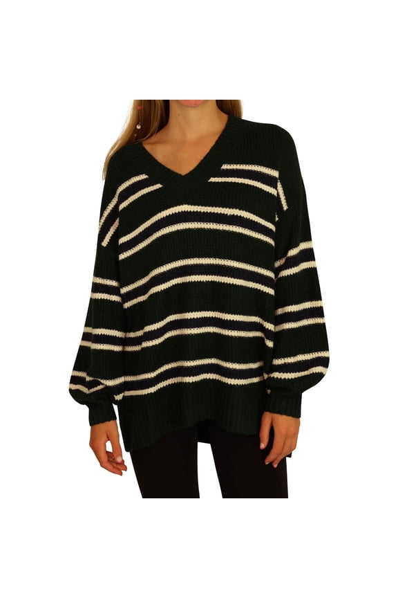 American Eagle Womens Stripe Pullover Sweater, Green, Small
