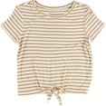 thumbnail image 1 of American Eagle Womens Striped Tie-Front Basic T-Shirt, Beige, Small, 1 of 2