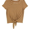 thumbnail image 1 of American Eagle Womens Striped Tie-Front Basic T-Shirt, Brown, Small, 1 of 2
