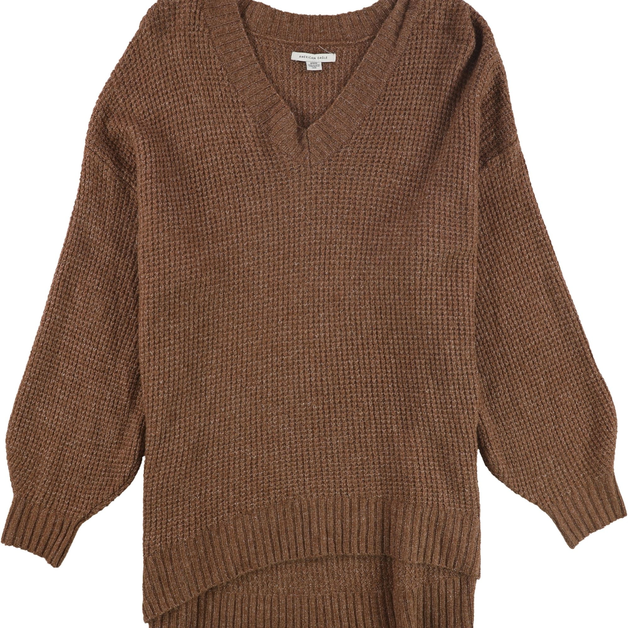 American Eagle Womens Waffle Knit Pullover Sweater, Brown, Small
