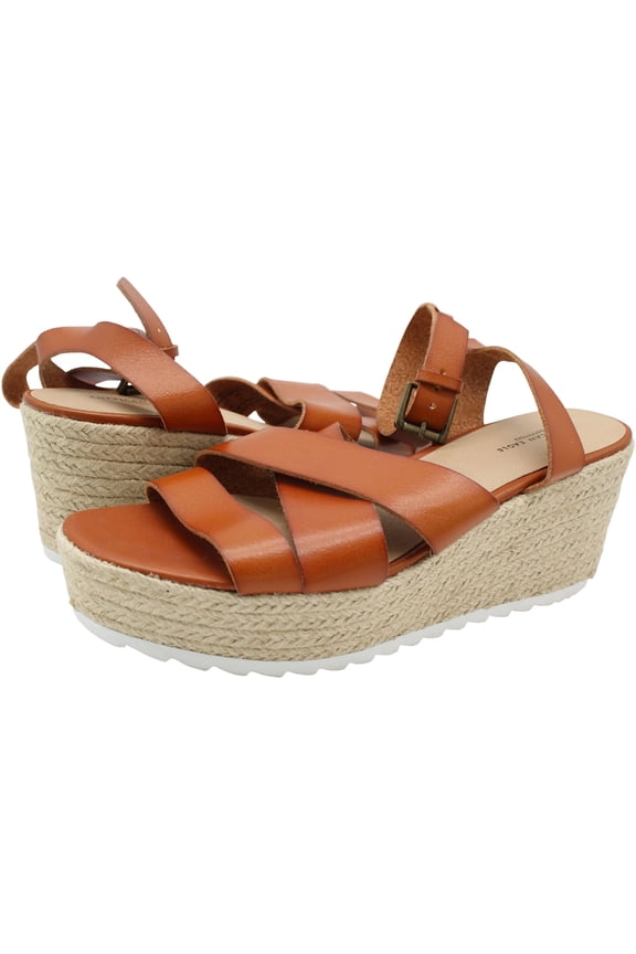 American Eagle Womens X Strap Espadrille Wedge Heels, Brown, 9