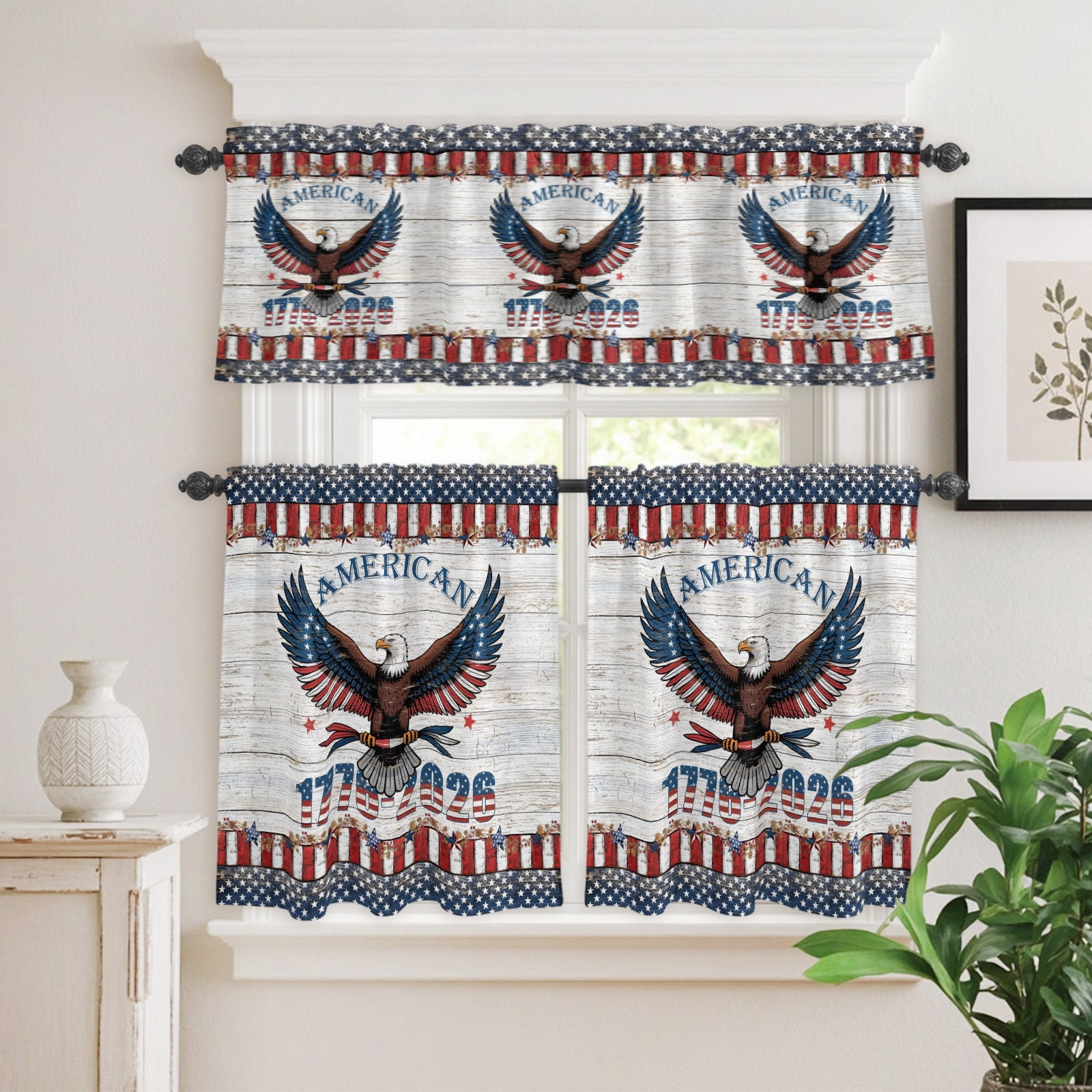 American Eagle Wood Board Curtain Tier and Valance Set 3 Piece ...