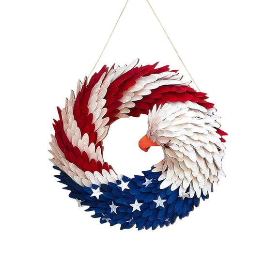American Eagle Wreath Glory Patriotic Red White and Blue Eagle Wreath for Front Door Window Wall Decoration, 7.87-Inch Diameter