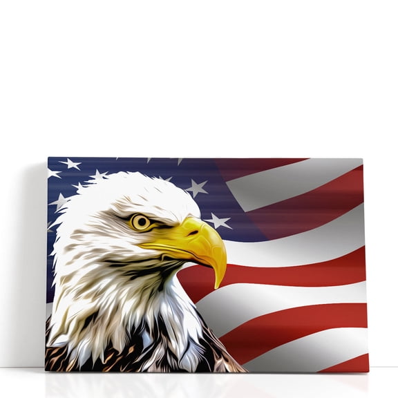 American Eagle and The USA Flag - Wrapped Canvas Print Wall Art | 18" W x 12" H