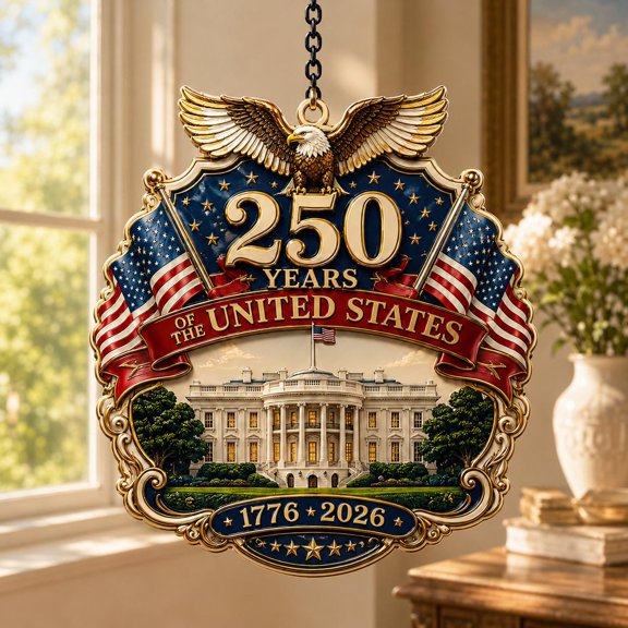 American Eagle and White House Acrylic Suncatcher, 2D Flat Window Hanging Decor, Independence Day Patriotic Gift