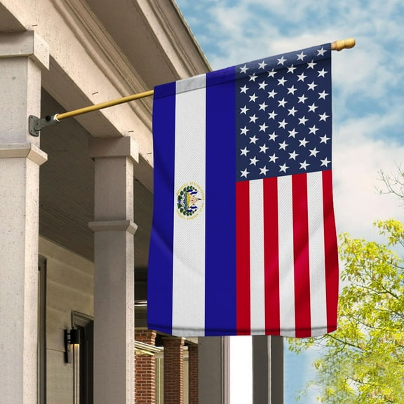 American El Salvador Flag El Salvadorian Friendship U.S.A Memorial Day Patriotic For House Flag (29.5x39.5) Double Sided-USA Flags Premium Polyester-Decorative Indoor Outdoor Flag