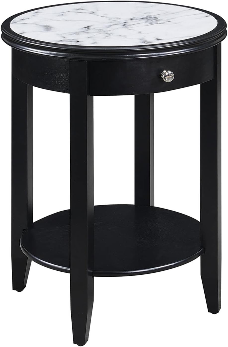 American End Table With Drawer, White Marble / Black
