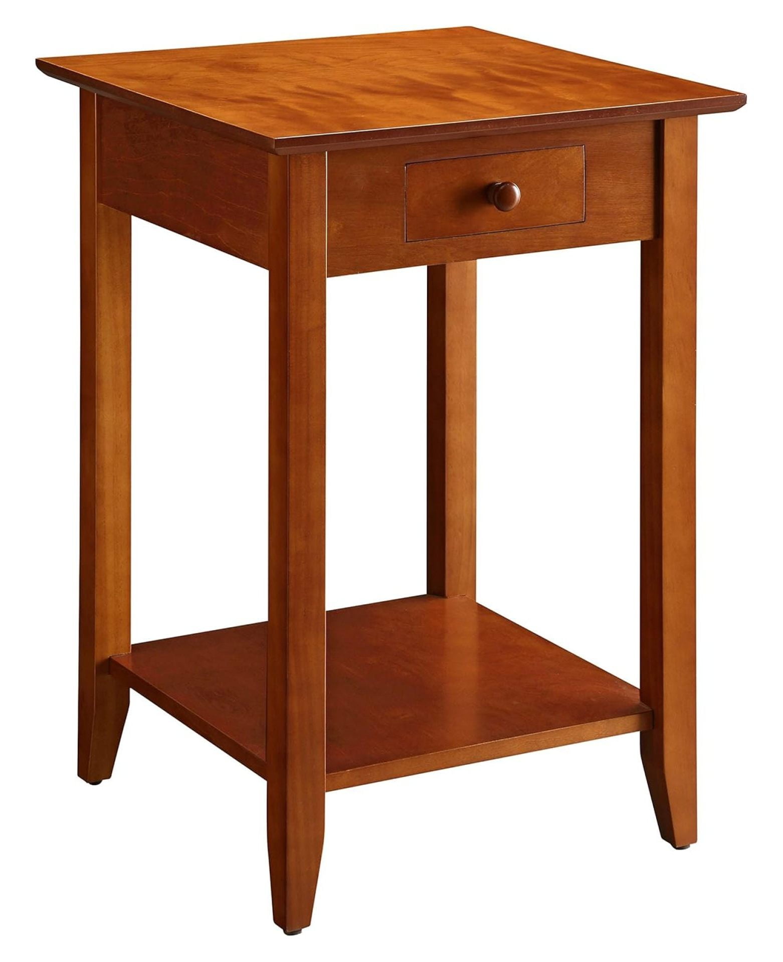 Cherry Wood Square End Table with Drawer and Shelf