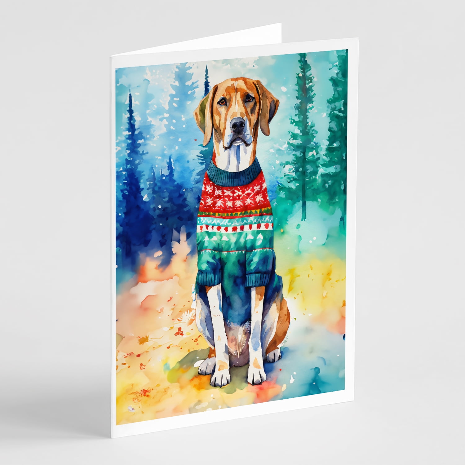 American English Coonhound Christmas Greeting Cards Pack of 8 7 in x 5 in