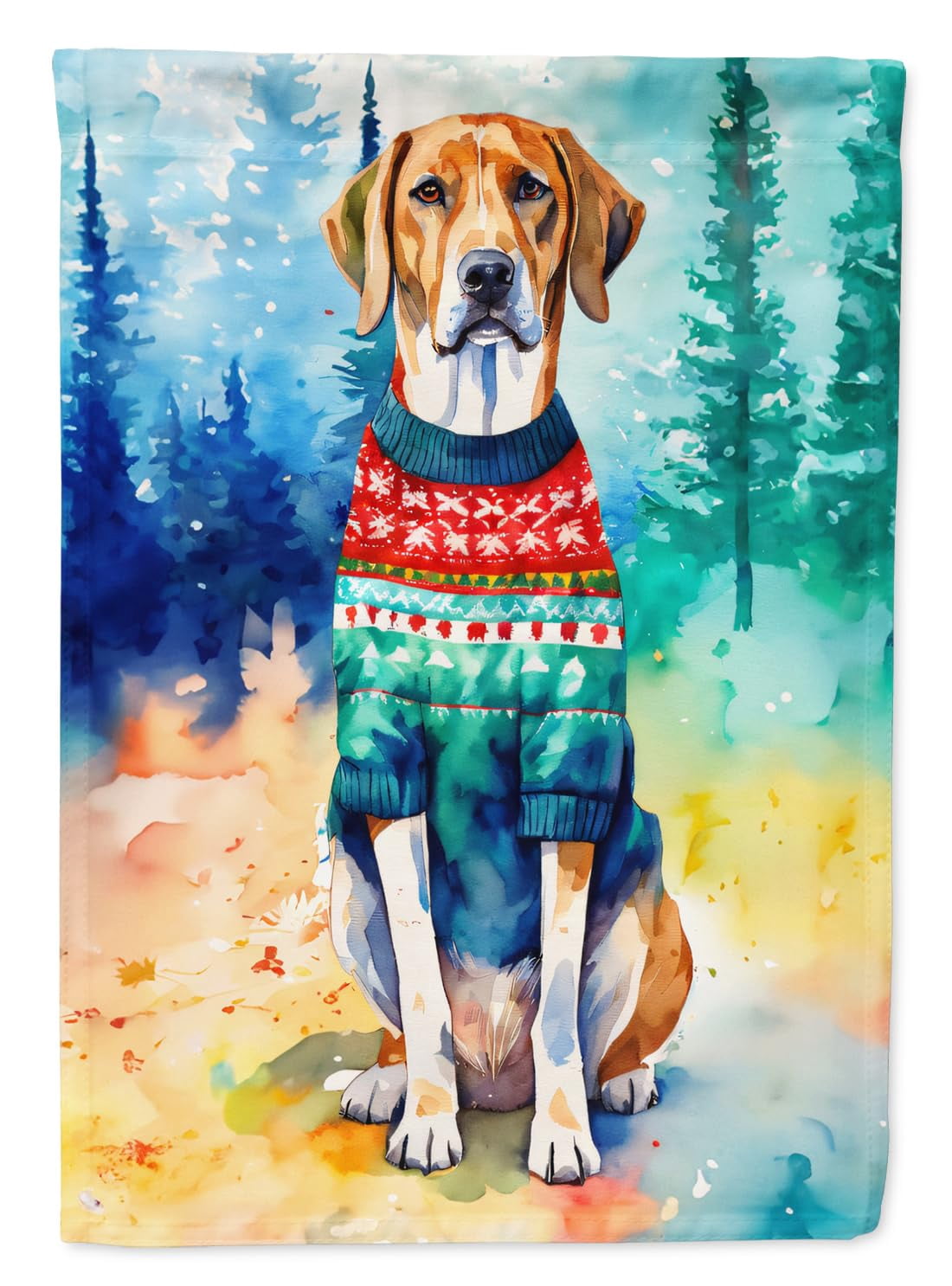 Caroline's Treasures DAC3331CHF American English Coonhound Christmas House Flag Large Porch Sleeve Pole Decorative Outside Yard Banner Artwork Wall Hanging, Polyester, House Size, Multicolor
