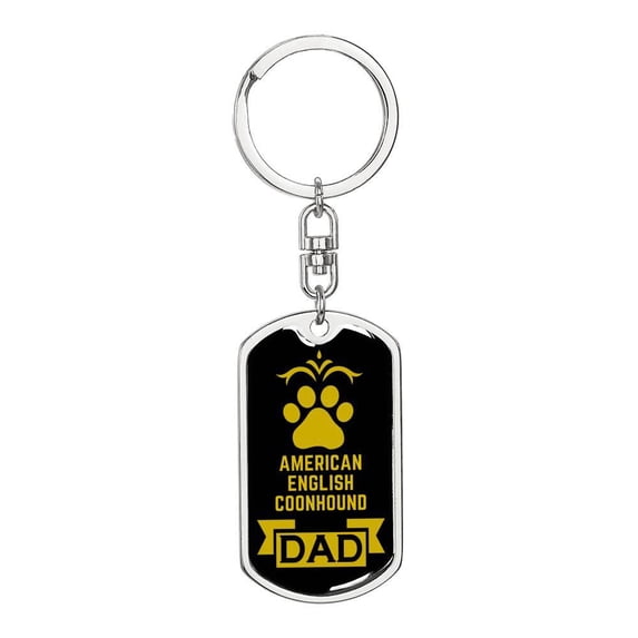 American English Coonhound Dad Dog Tag Keychain Stainless Steel or 18k Gold
