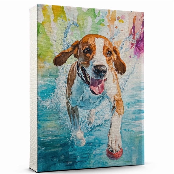 American English Coonhound Dog Playing Swimming Stretched Canvas Size 8x12 – Sports Dog, Perfect for Animal Lovers, American English Coonhound Dog Canvas, Swimming Canvas Size Wall Art