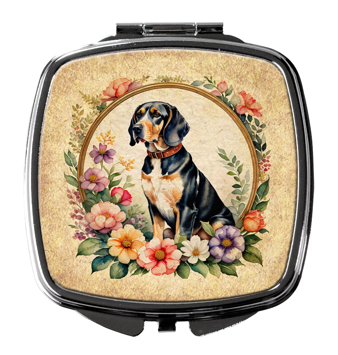 American English Coonhound and Flowers Compact Mirror 2.75 in x 3 in