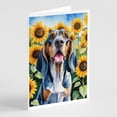 thumbnail image 1 of American English Coonhound in Sunflowers Greeting Cards Pack of 8 7 in x 5 in, 1 of 3