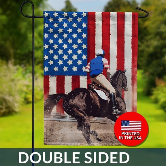 American Equestrian Double Sided Flag Horse Racing Flag Patriotic Jockey Decor 1