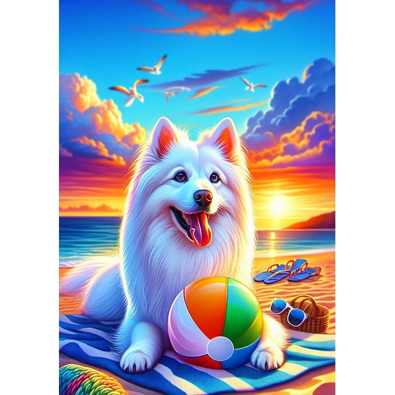 American Eskimo - Best of Breed DCR Summer Sunset Outdoor Garden Flag 12" x 17"