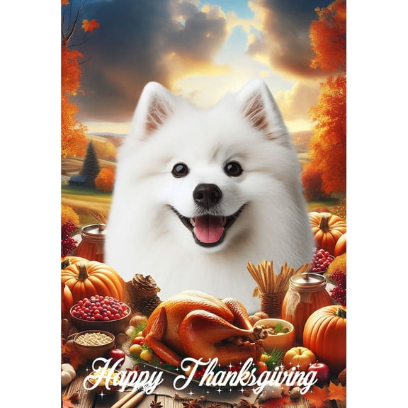 American Eskimo - Best of Breed Thanksgiving Outdoor House Flag 28" x 40" Mailbox Flag Dog Flag
