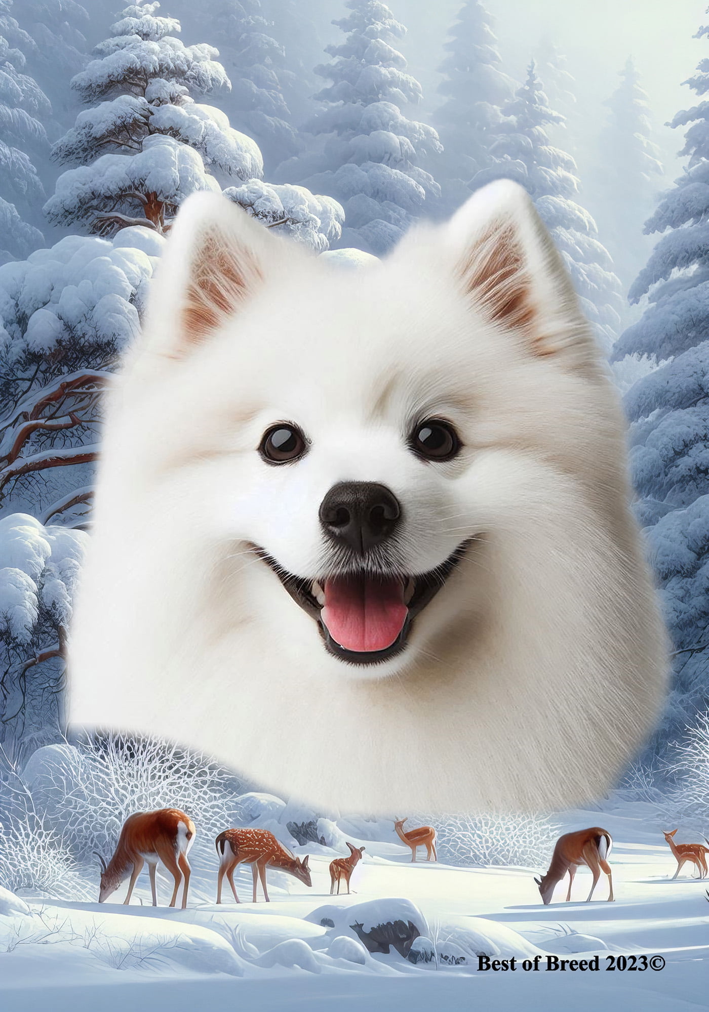 American Eskimo - Best of Breed Winter Wonderland House Flag 28