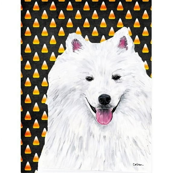 American Eskimo Candy Corn Halloween Portrait Flag Garden Size