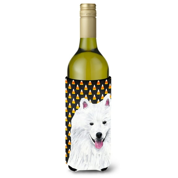 American Eskimo Candy Corn Halloween Portrait Wine Bottle Hugger