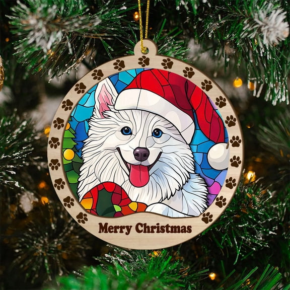 American Eskimo Christmas Dog Ornament, American Eskimo Dog Christmas GiftsAmerican Eskimo Dog SunCatcher Christmas Gifts, Christmas Decor
