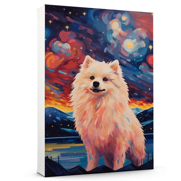 American Eskimo Dog Canvas Starry Night Van Gogh Inspired Arts Large Abstract Oil Paintings On Canvas Wall Artwork For Living Room Decorations